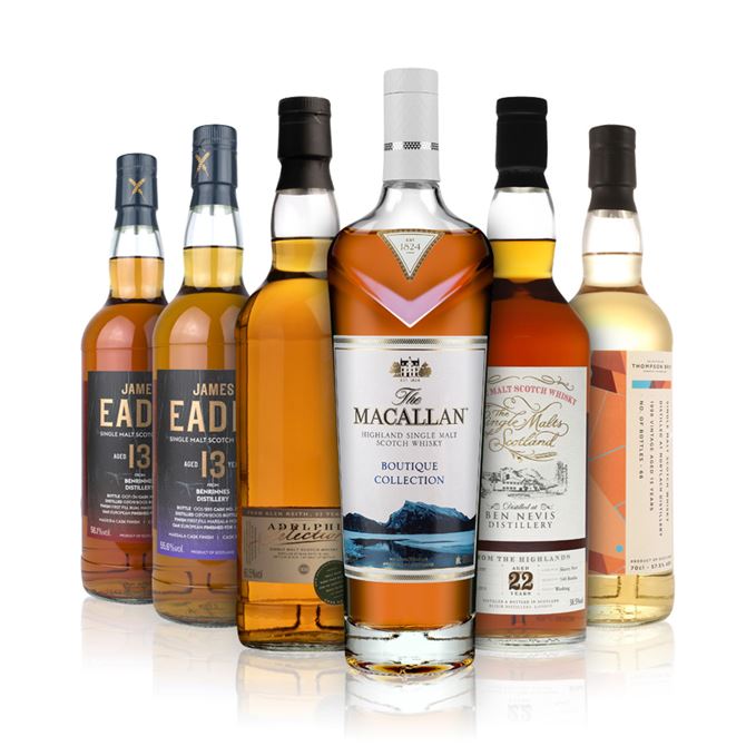 Ben Nevis 22 Years Old (Single Malts of Scotland); Benrinnes 13 Years Old, Bual Madeira Finish (James Eadie); Benrinnes 13 Years Old, Marsala Finish (James Eadie); Glen Keith 23 Years Old (Adelphi); The Macallan Boutique Collection 2019; Mortlach 13 Years Old (Thompson Brothers)