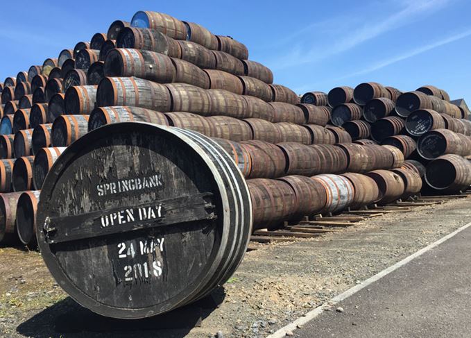 Bright skies: Balmy temperatures accompanied the 10th annual Campbeltown Malts Festival Springbank casks at Campbeltown Malts Festival