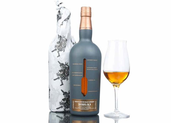 Shades of grey: Ardnamurchan Spirit 2016 AD’s bottle is designed to mark the area’s volcanic past Ardnamurchan Spirit 2016 AD